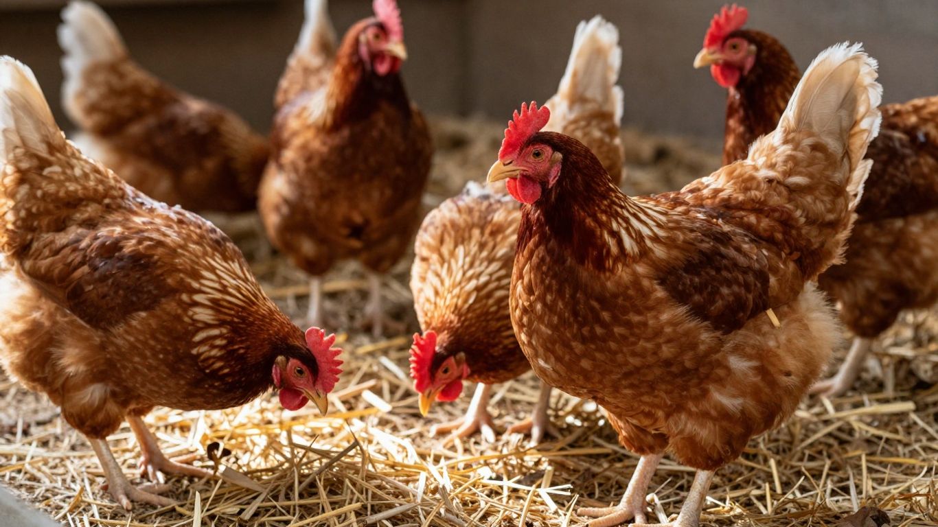 Zdrowe kury znoszące jaja w czystym kurniku.