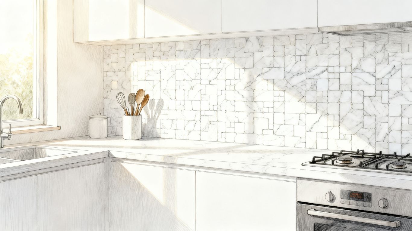 Luxurious kitchen design with white marble