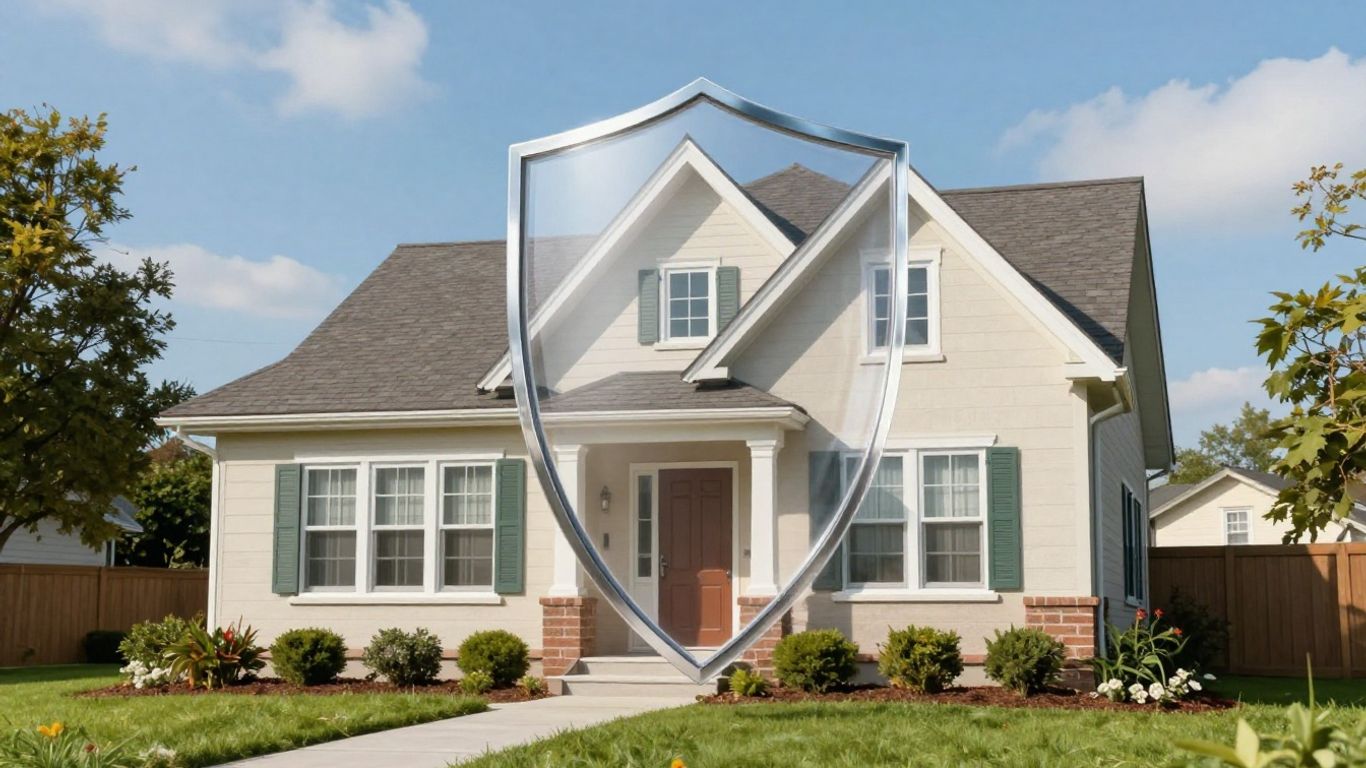 Casa protegida por un escudo de seguro de hogar.