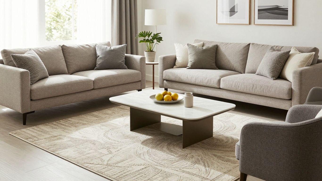 Stylish furniture in a bright Airbnb living room.