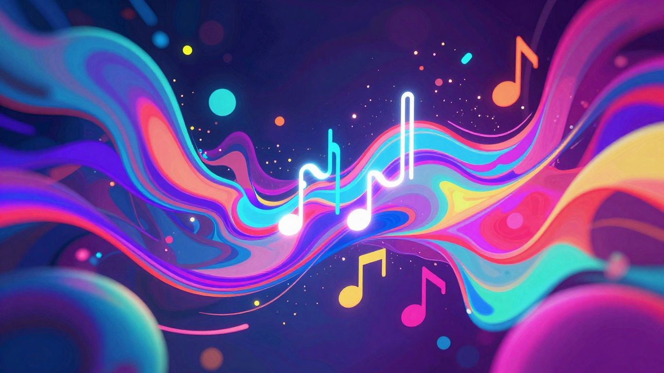 AI music video visualizer with abstract shapes and neon lights.