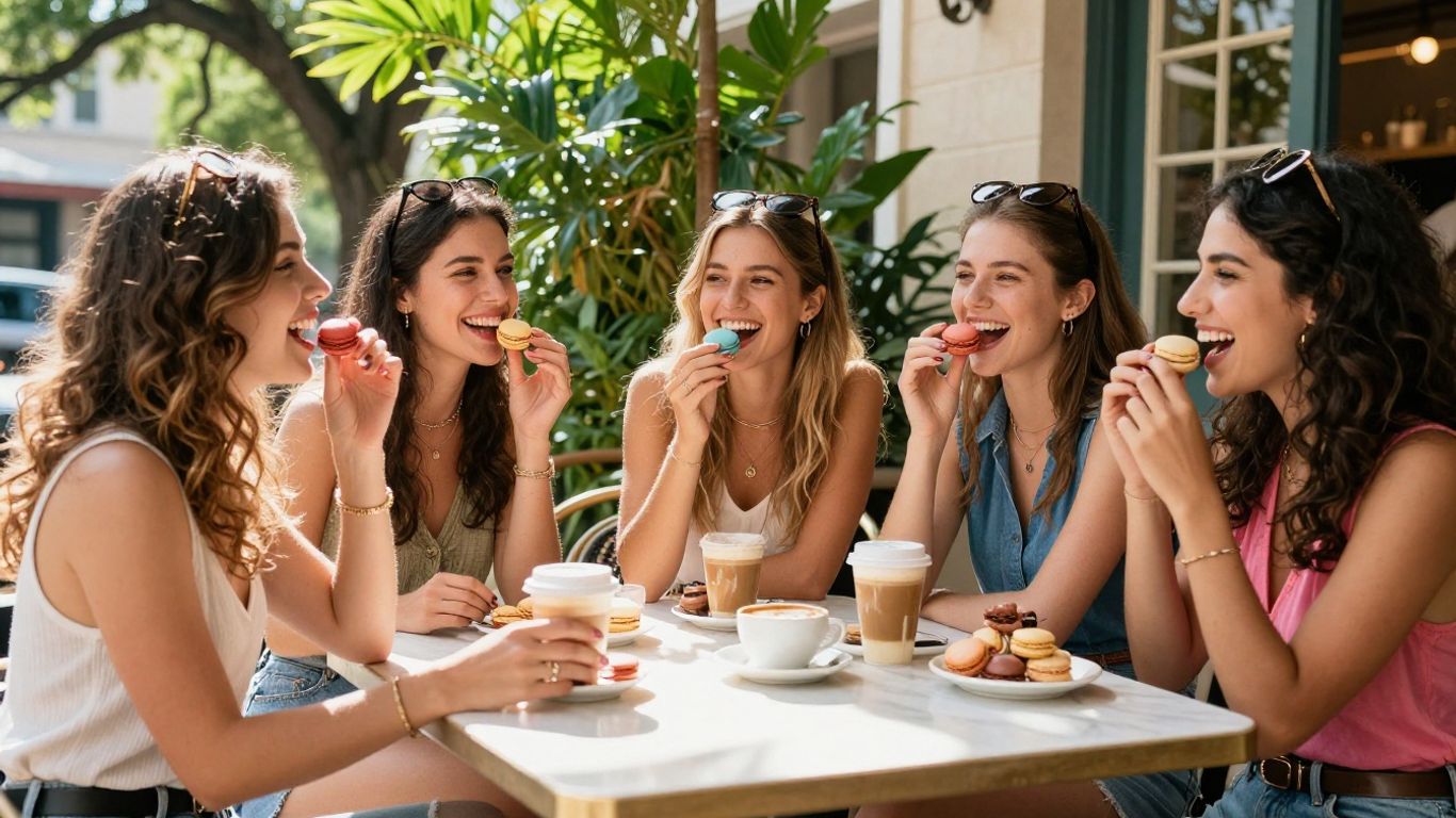 Girls enjoying coffee and sweets in Austin.