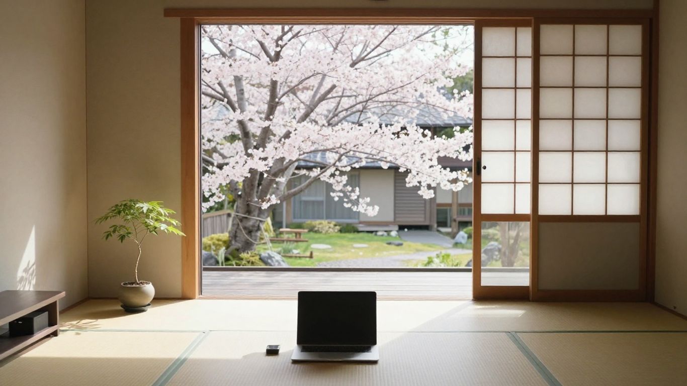 A workspace setup inside a cozy Japanese apartment