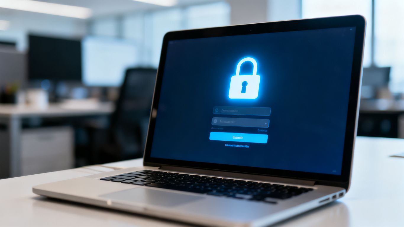 A laptop monitor showing security authentication icons