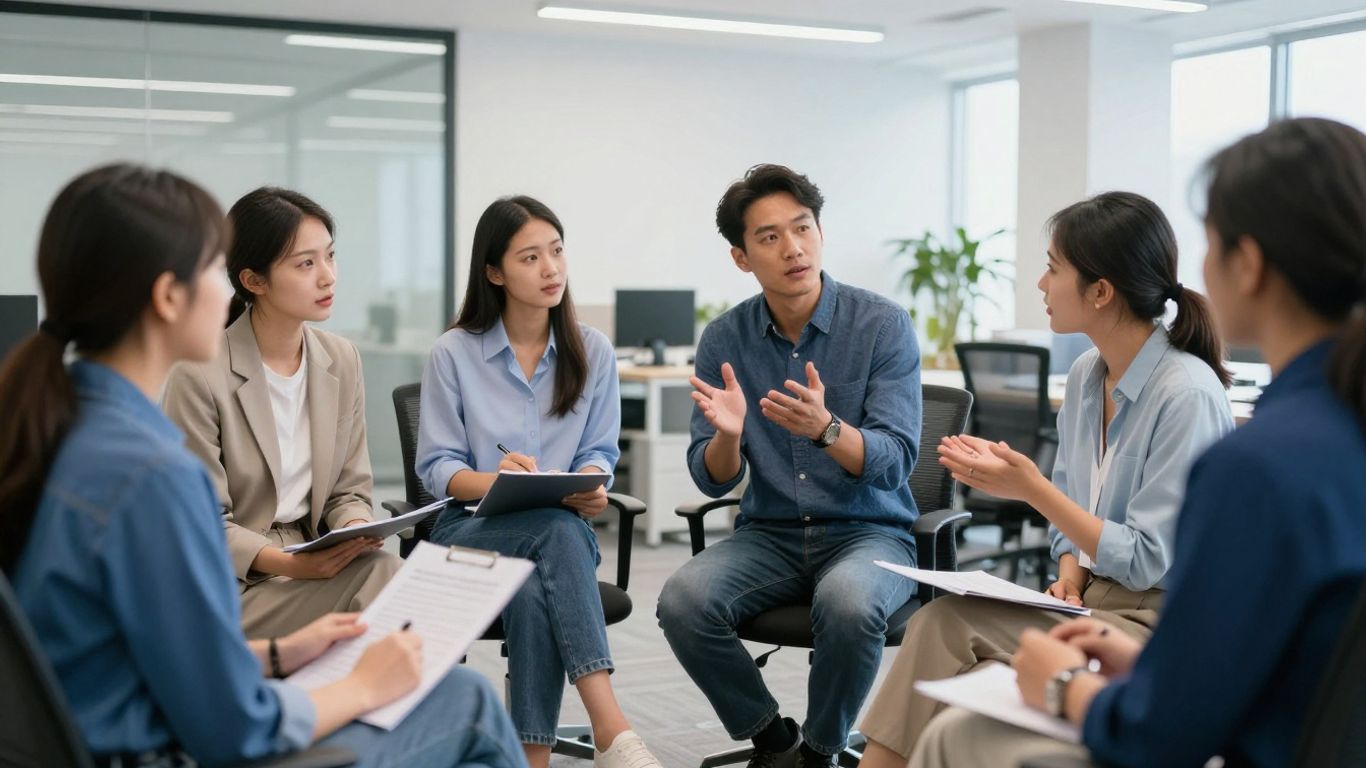 Junge Berufstätige im modernen Büro, die zusammenarbeiten.