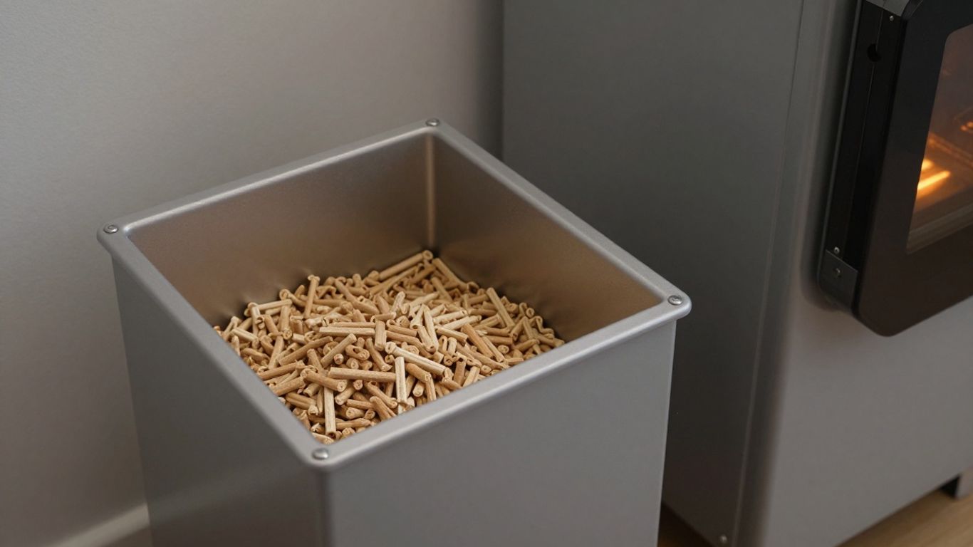 Chaudière biomasse avec des granulés de bois dans une maison.