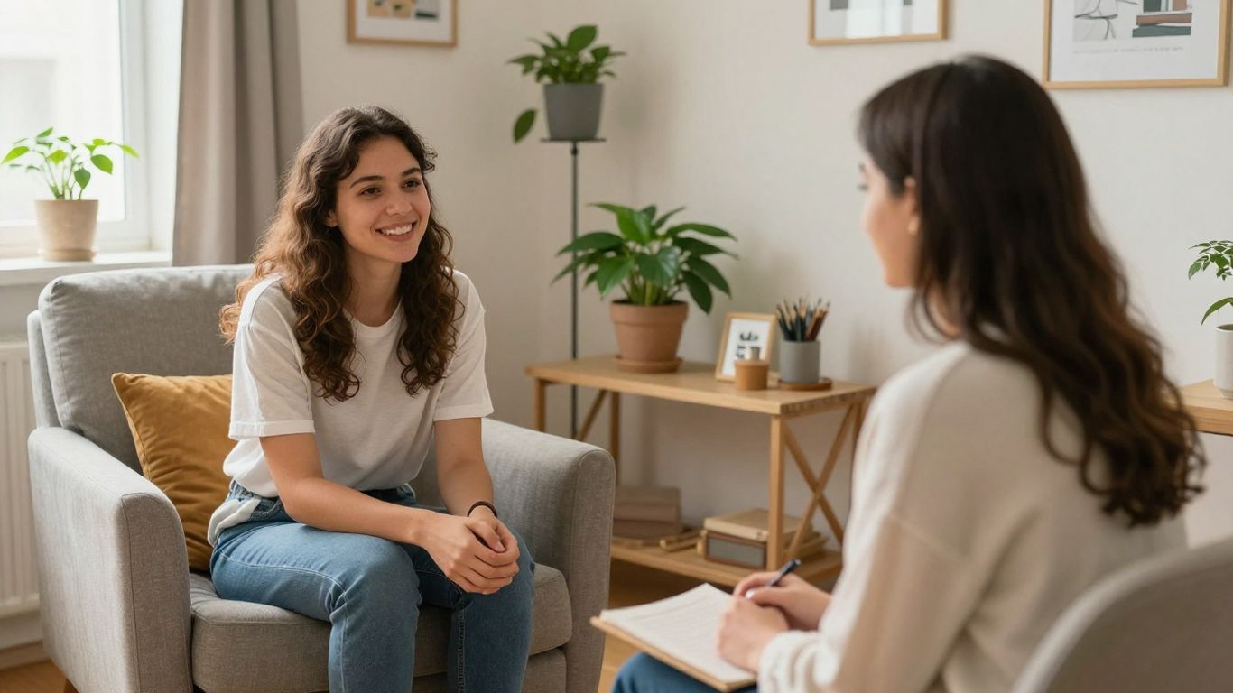 Young adult and therapist in supportive therapy session.