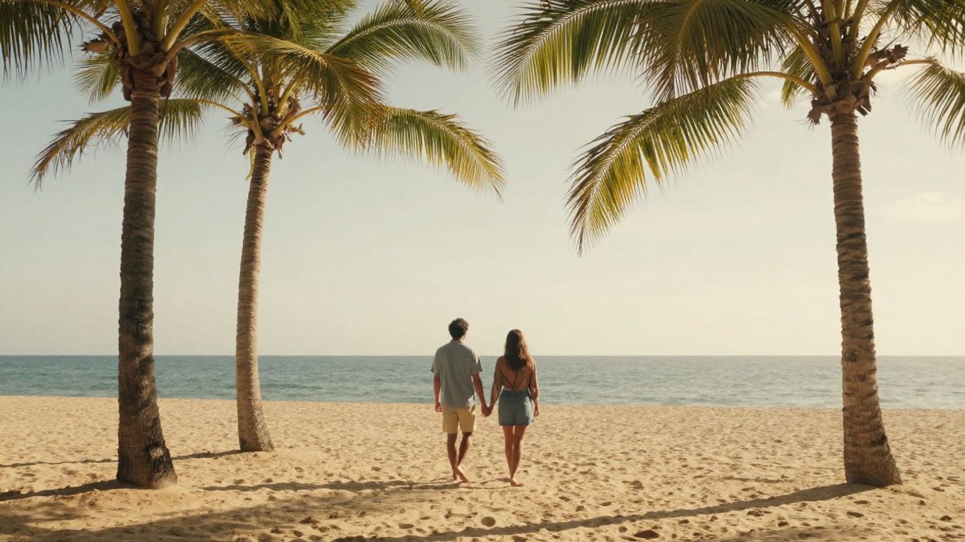 Pareja en la playa al atardecer.