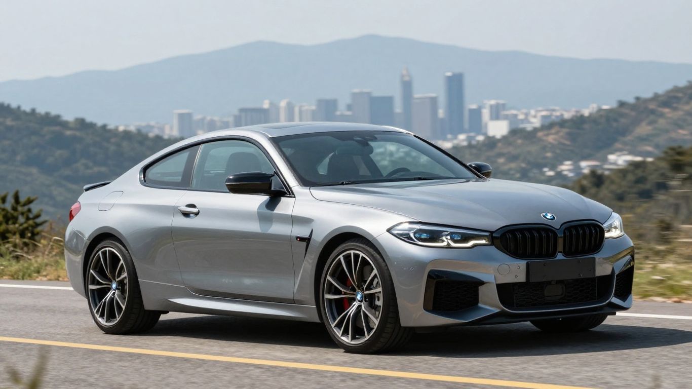 BMW M car on a scenic road