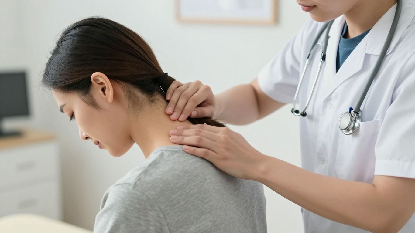 Chiropractor adjusting patient's neck for migraine relief.
