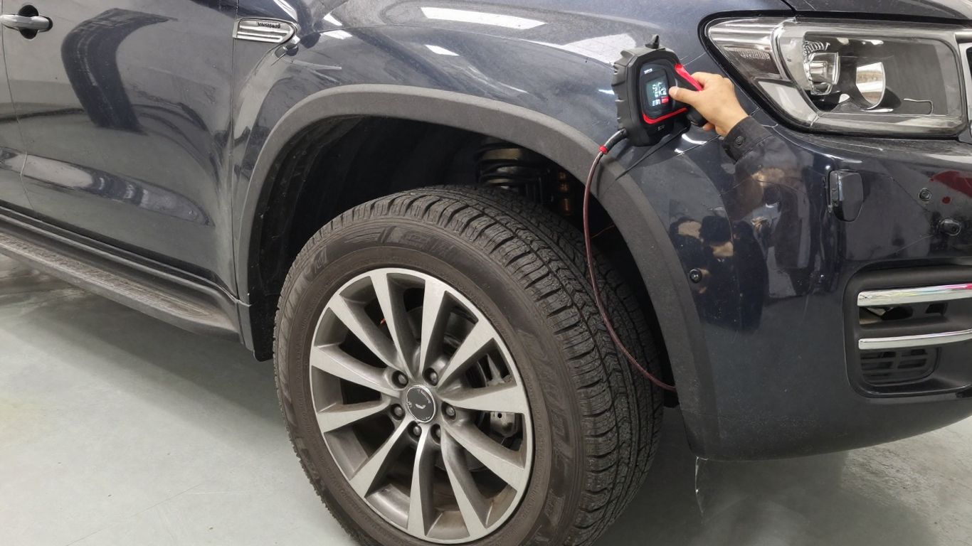 Technician scanning a vehicle drivetrain system