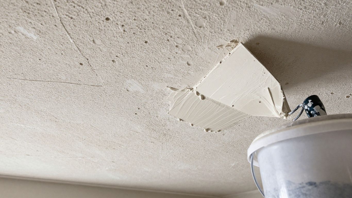 Artex ceiling removal and skimming process in Bristol.