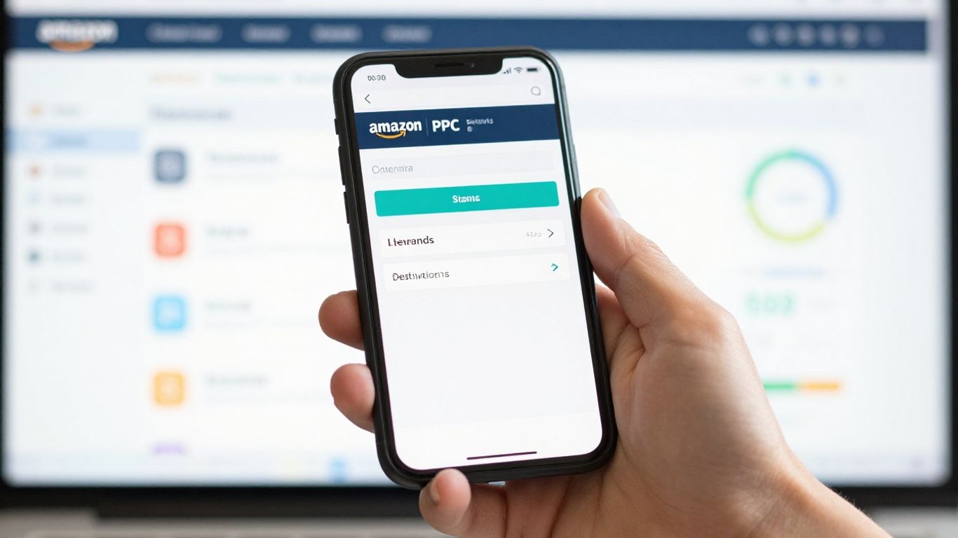 Amazon PPC dashboard on a smartphone screen.
