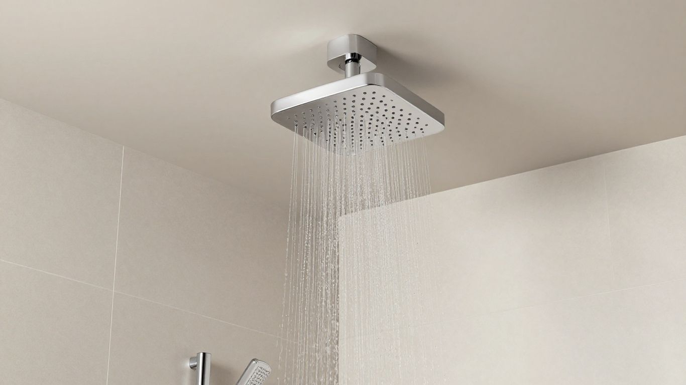 Modern bathroom with ceiling mount shower head