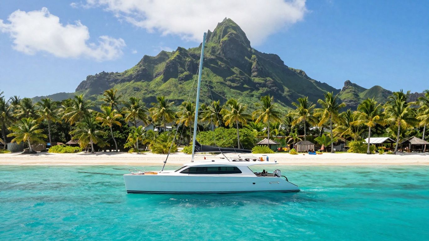 Luxury catamaran sailing in French Polynesia