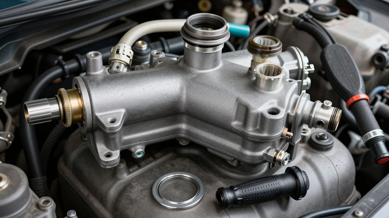 Fuel pump replacement parts beside a Volvo tank module