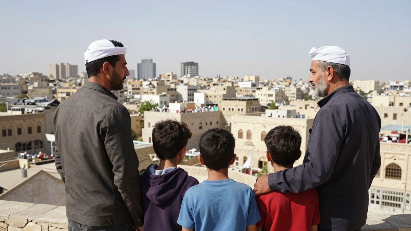 Syrian family looking towards a new horizon.
