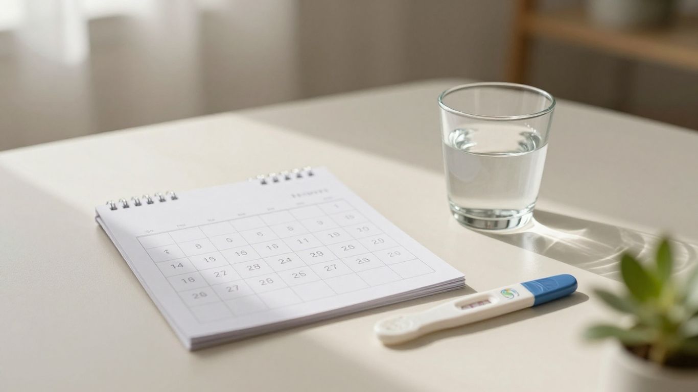 Calendario menstrual junto a una prueba casera