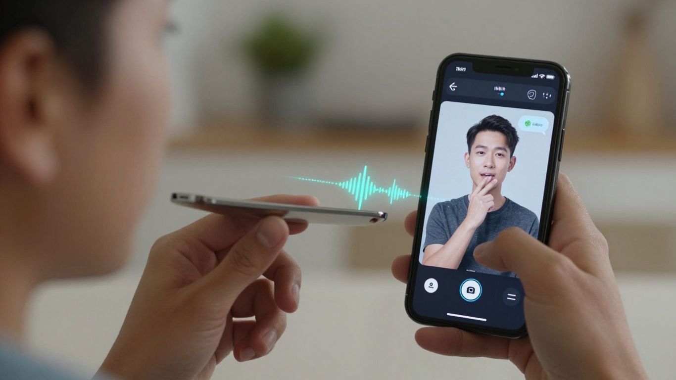 Person utilise la voix avec ChatGPT sur smartphone
