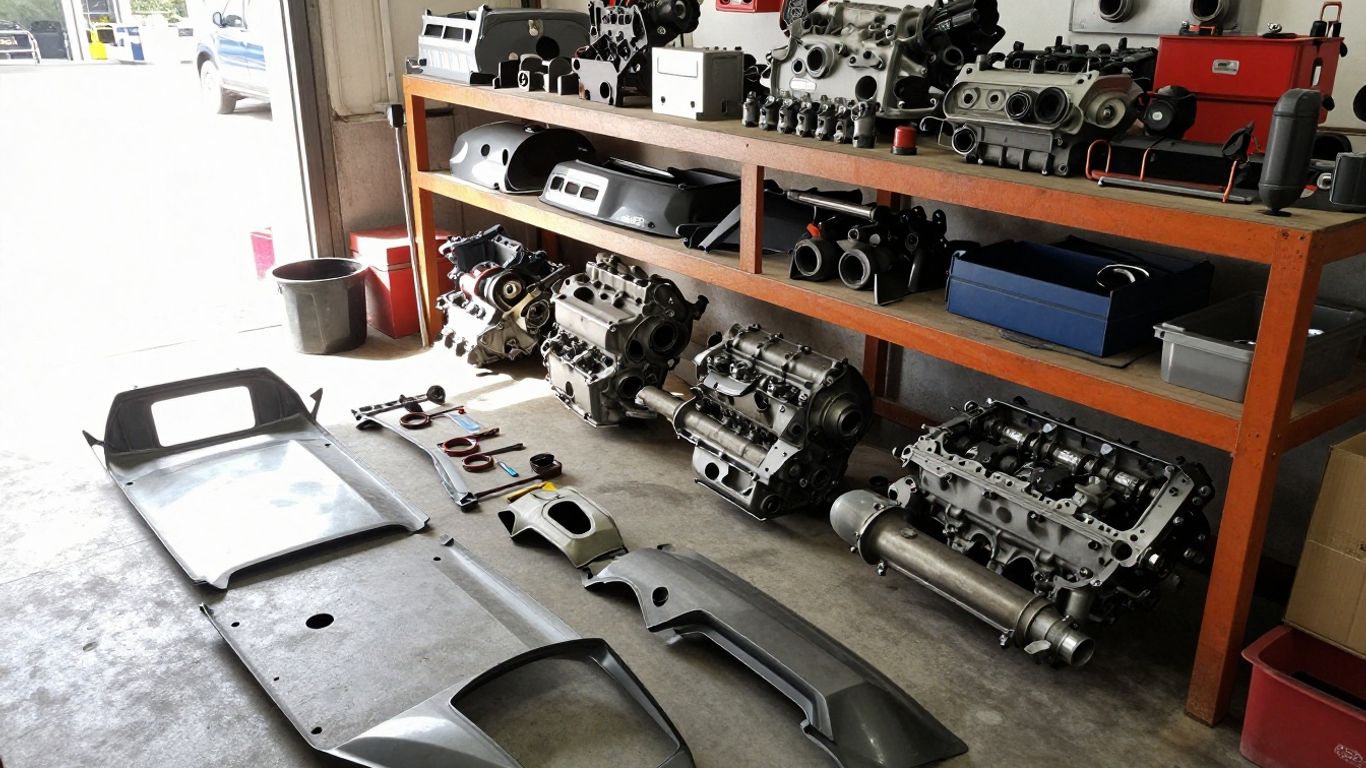Honda car parts in a recycling facility.