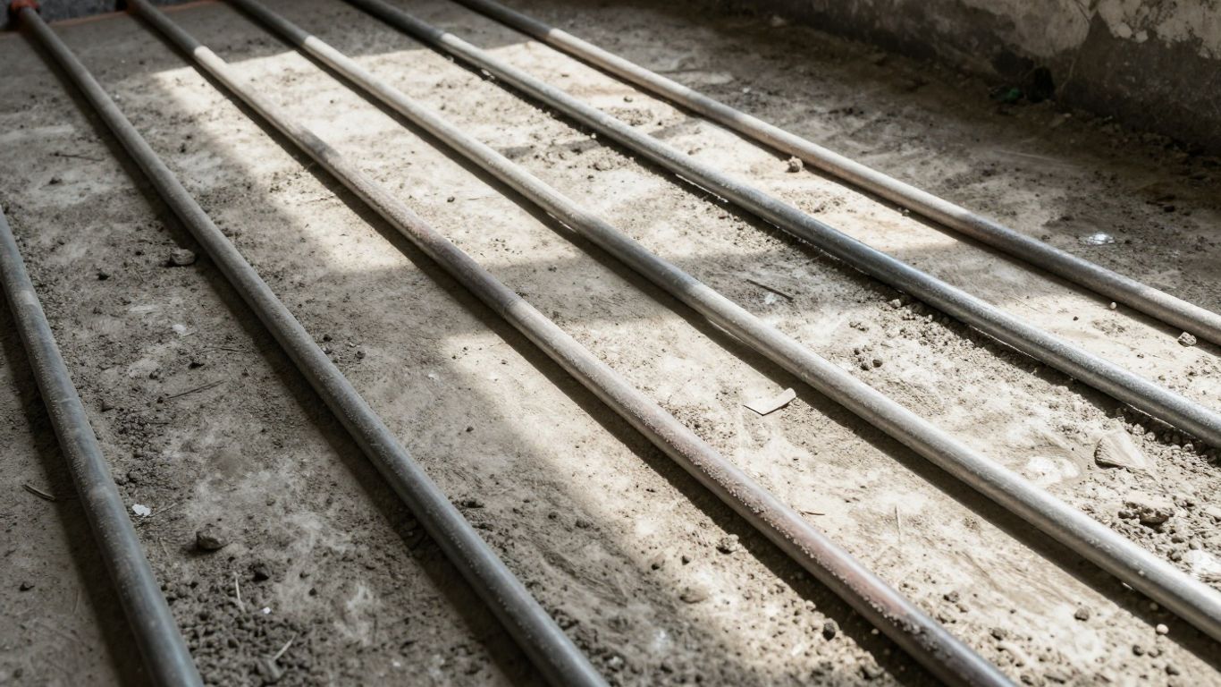 Chauffage au sol : tuyaux dans le béton