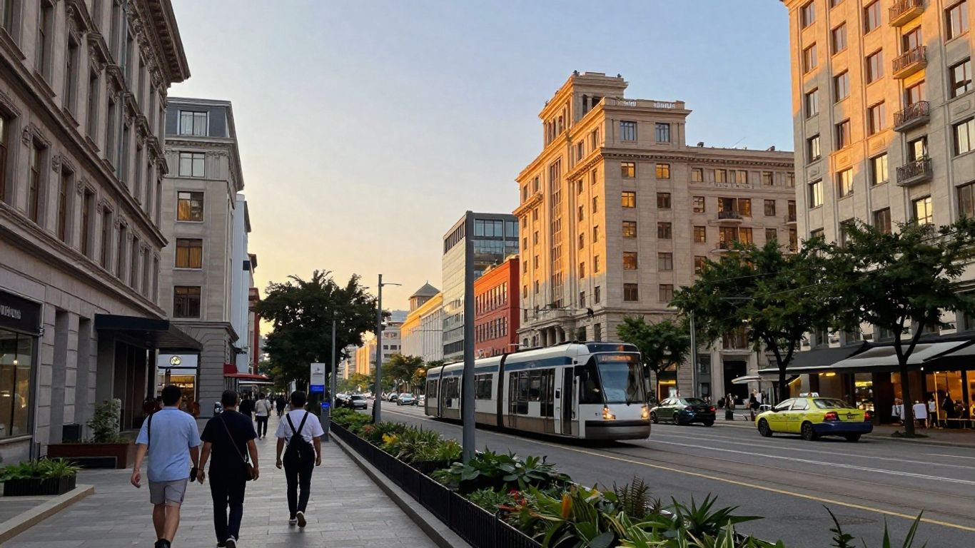 City hotel district with transit access