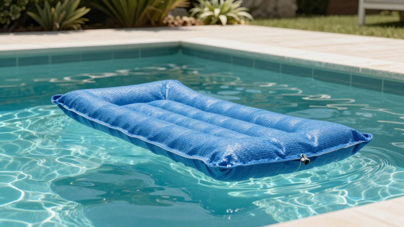 Olefin pool float resting in bright blue water