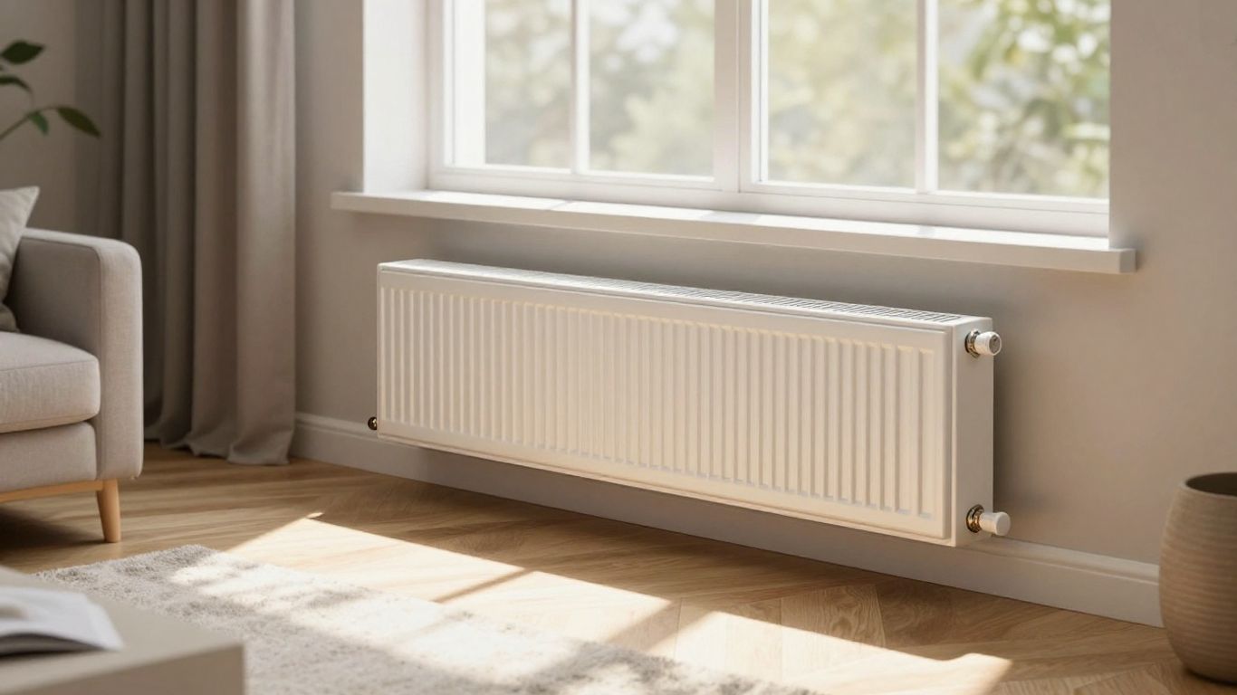 Radiateur basse température dans un salon moderne et confortable.