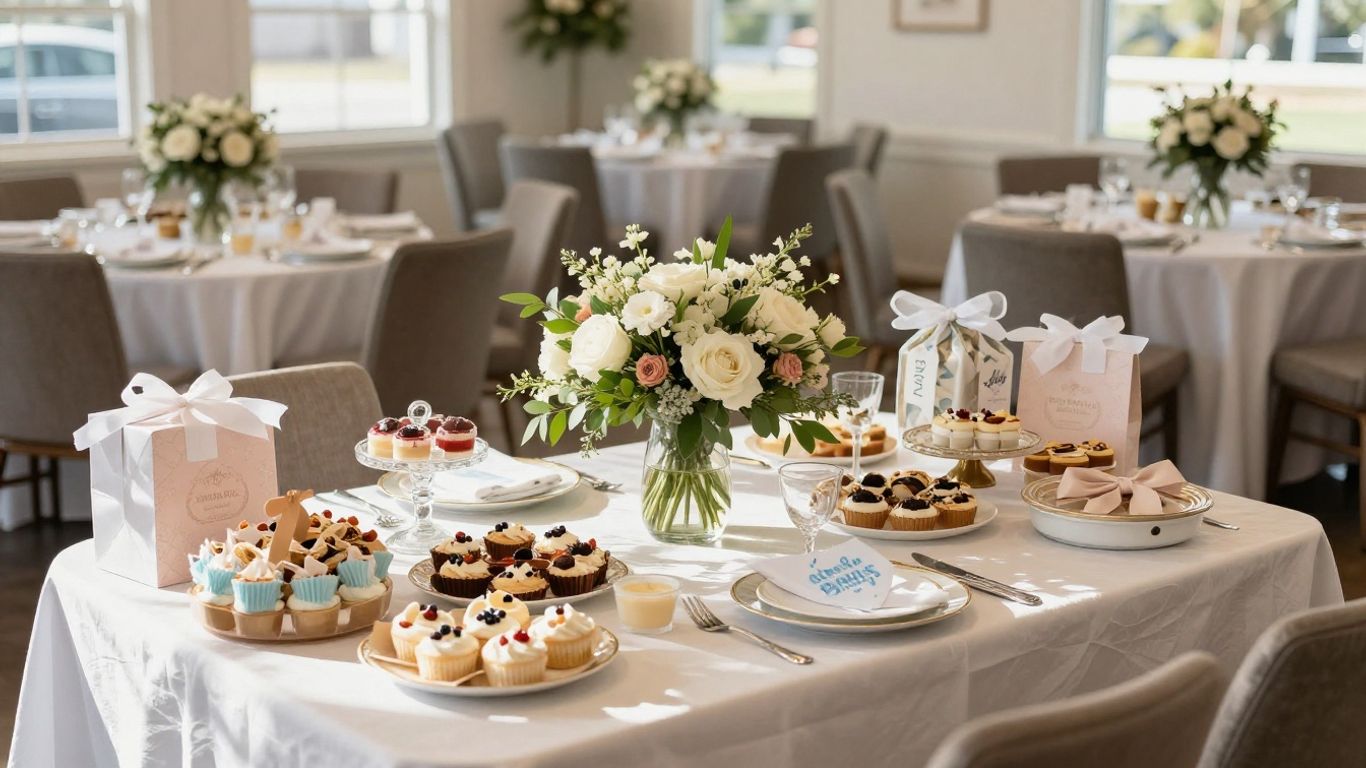 Elegant Dallas baby shower venue with decorations and gifts.