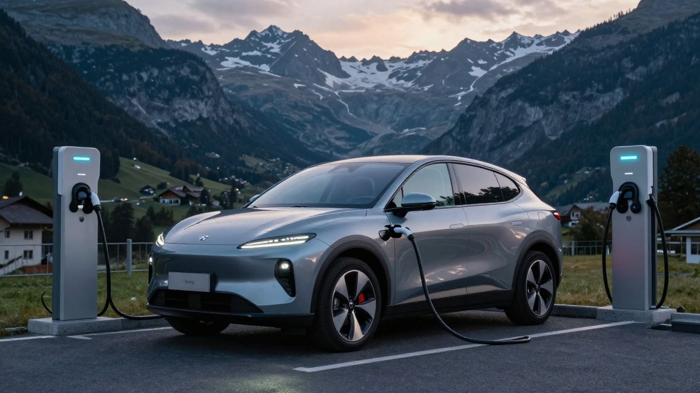 Elektrischer SUV an Schweizer Ladestation