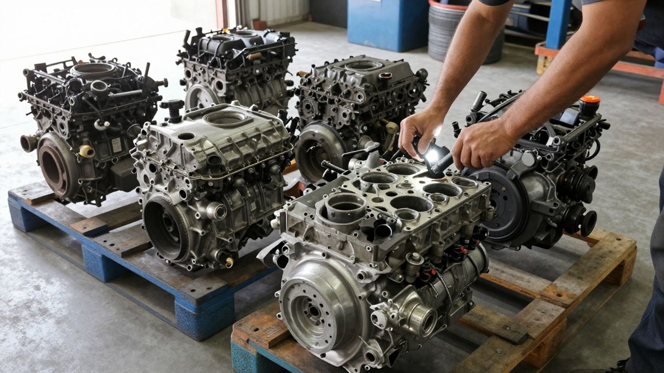 Used diesel engines arranged in a clean workshop