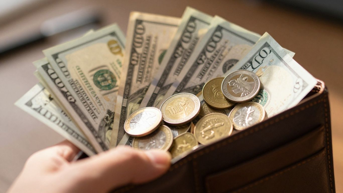 Hand holding wallet full of cash