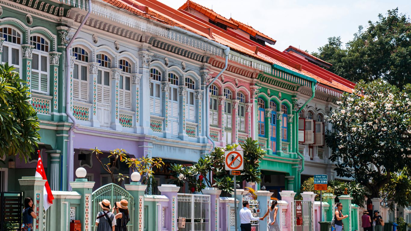 Colourful historic shophouses along Singapore street