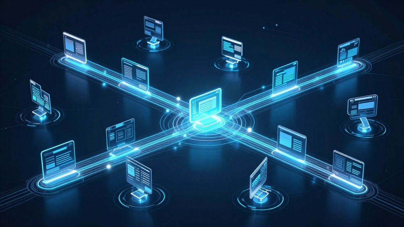Website migration process with digital pathways.