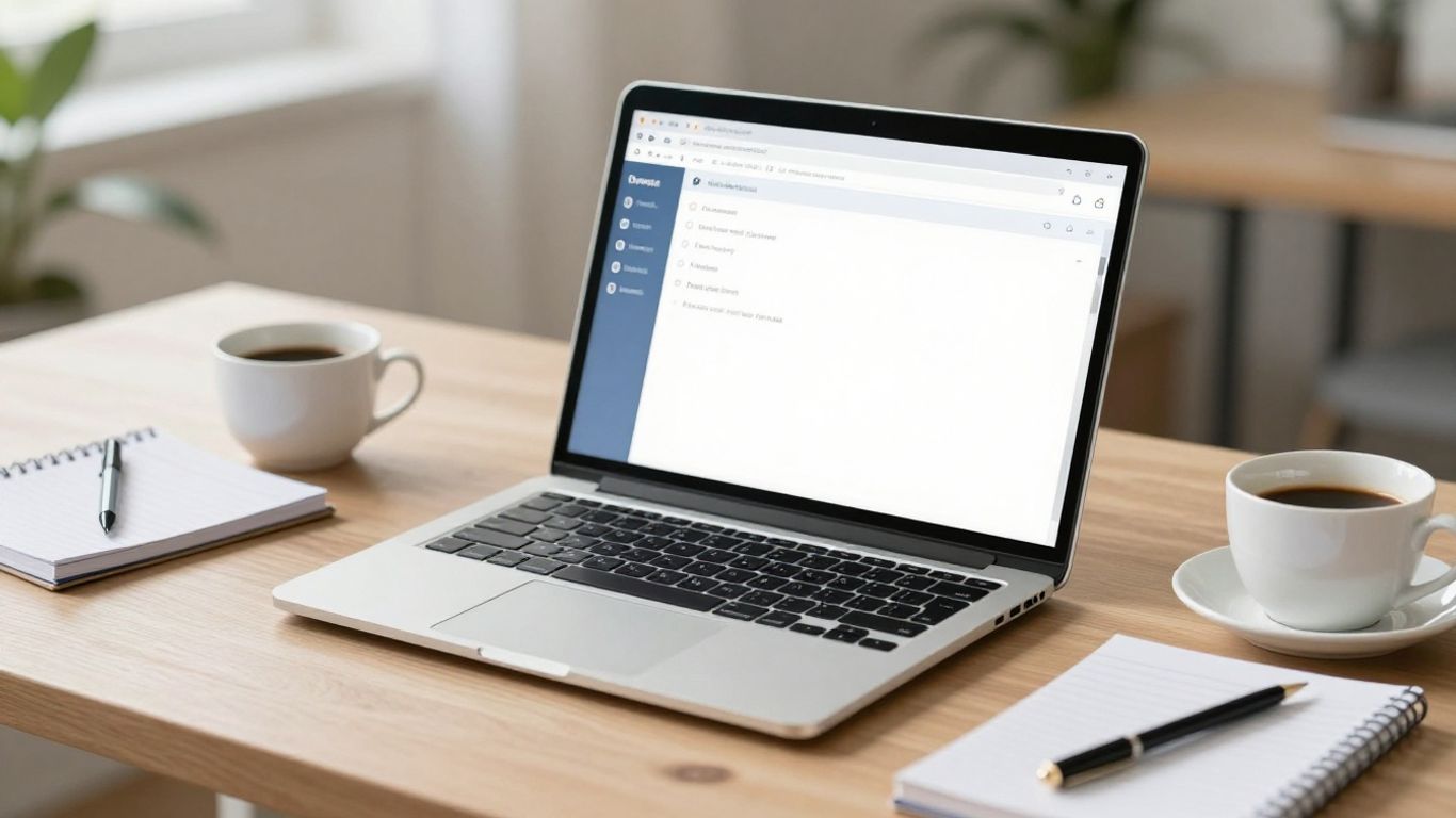 Modern laptop workspace for online learning environment