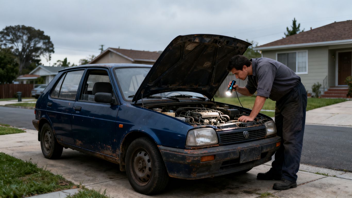 Gebrauchter Golf mit geöffneter Motorhaube