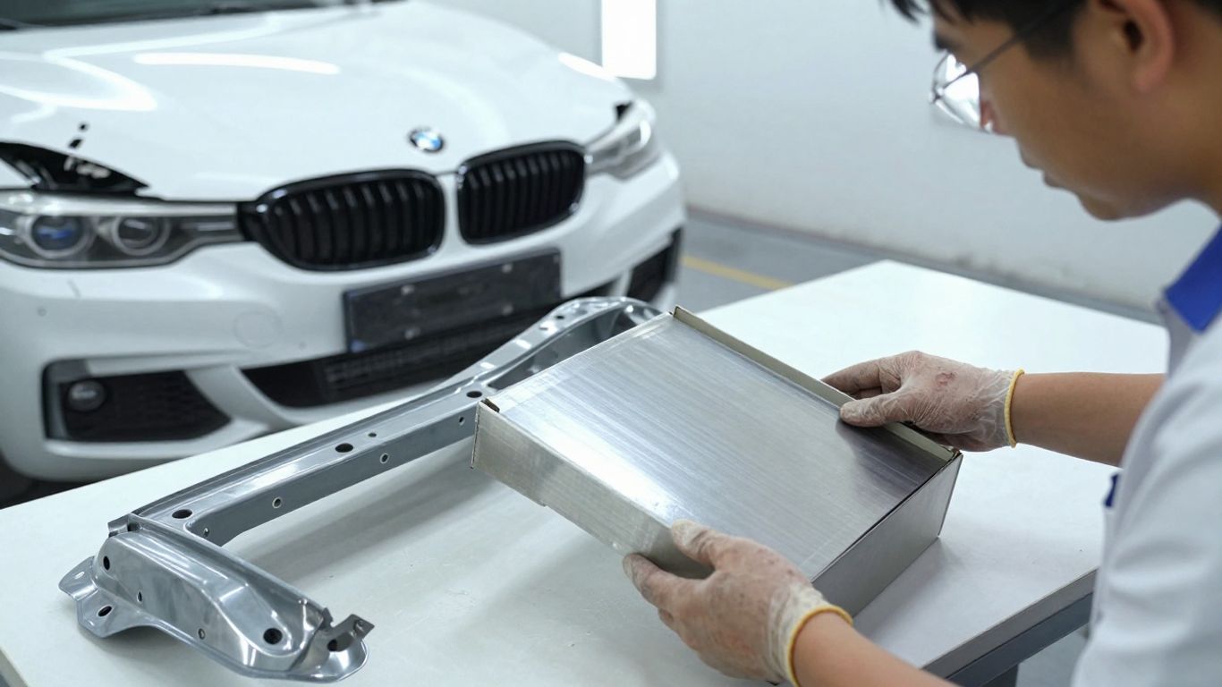 Technician comparing BMW replacement parts