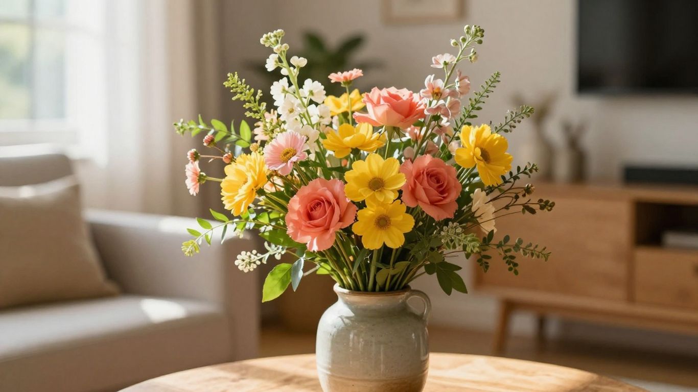 Colorful thoughtful bouquet in a bright home