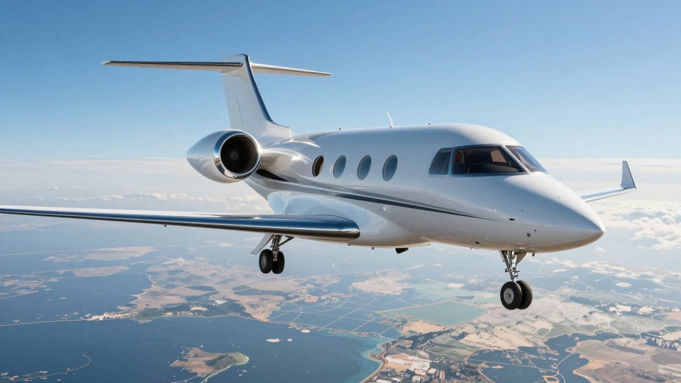 Private jet flying over a world map.