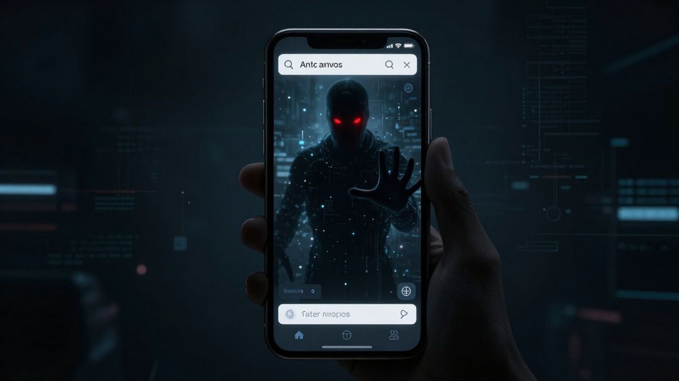 Fake antivirus app on Android phone, data theft concept.