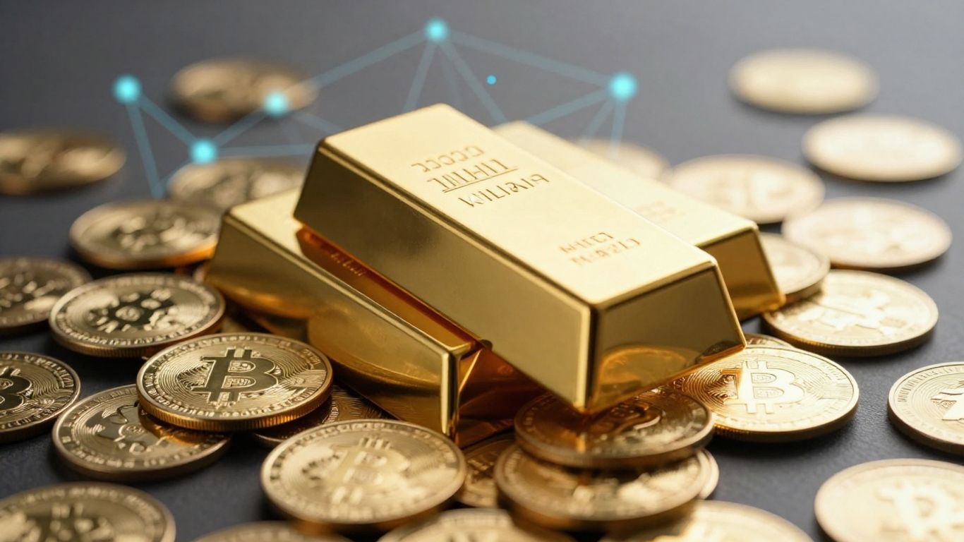 Barre d'or et pièces de cryptomonnaie