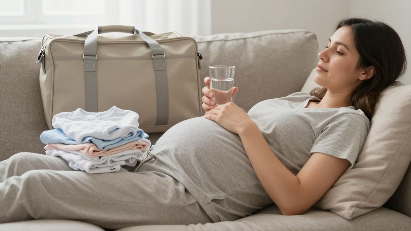 Mujer embarazada descansando en casa