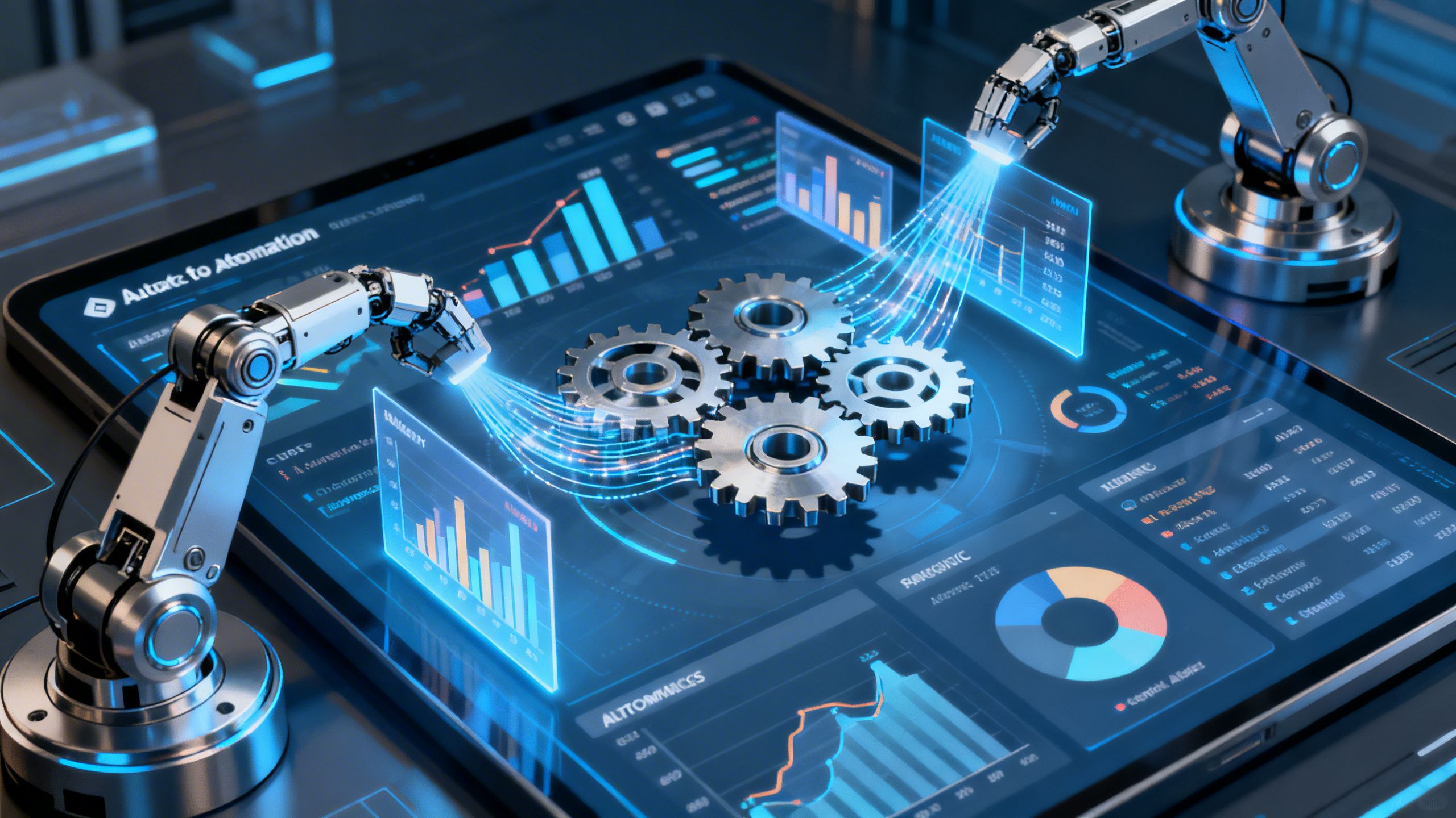 An illustration showing data from a dashboard turning into automated actions or gears turning, representing the shift to agentic AI for eCommerce.