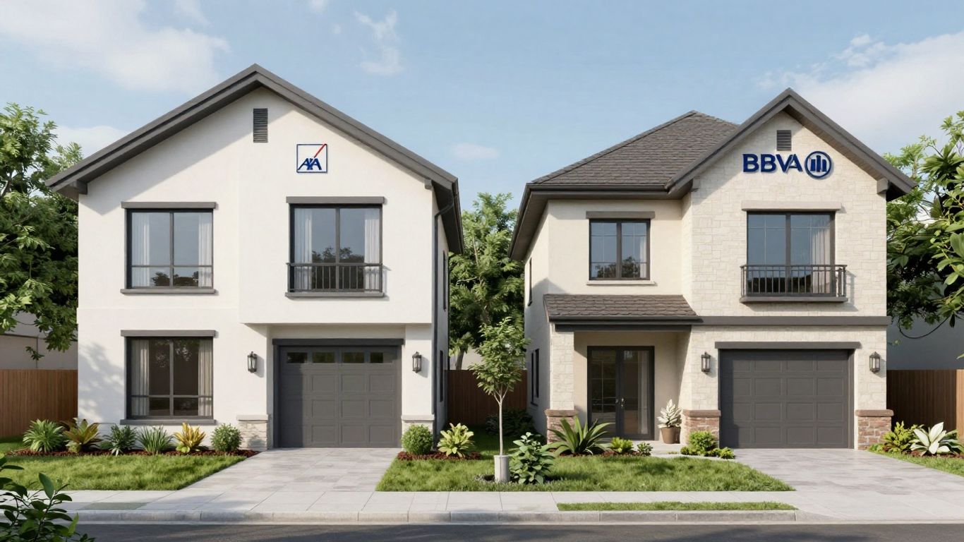 Comparación de casas con logos de AXA y BBVA Allianz.