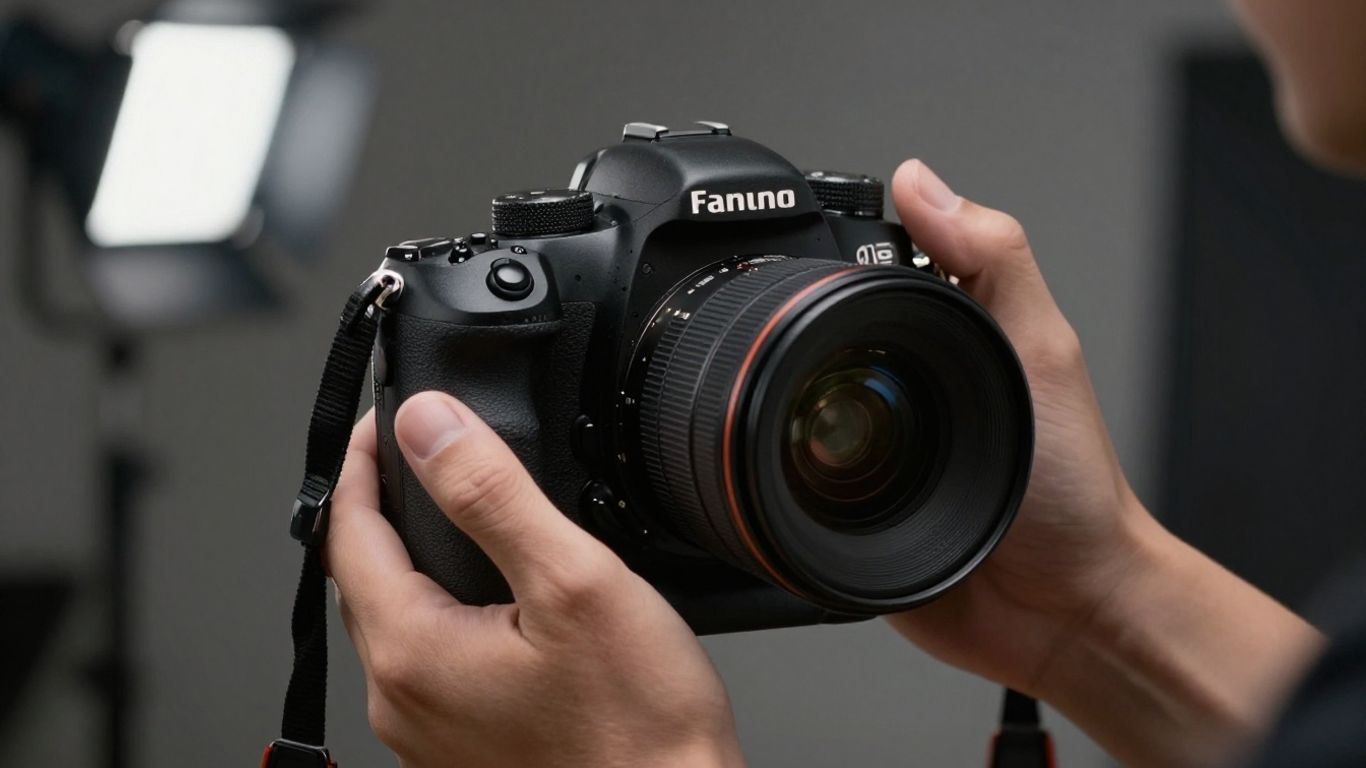 Professional camera and lens for photography.
