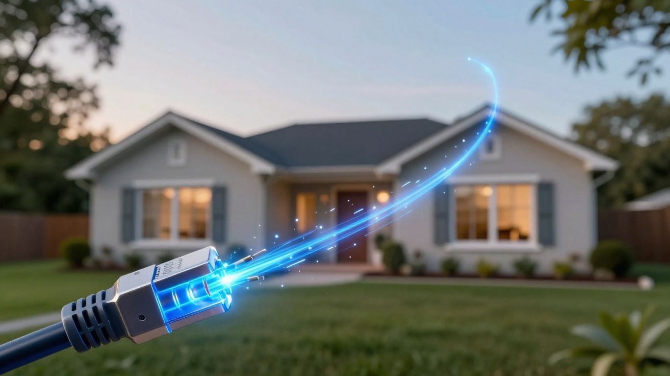 Fibra ótica azul conectando uma casa em Diamantina.