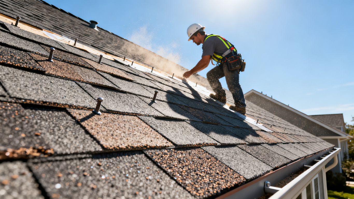 Professional inspection of modern roofing shingles