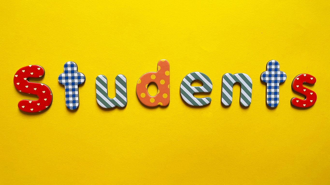 a yellow background with the word students spelled out