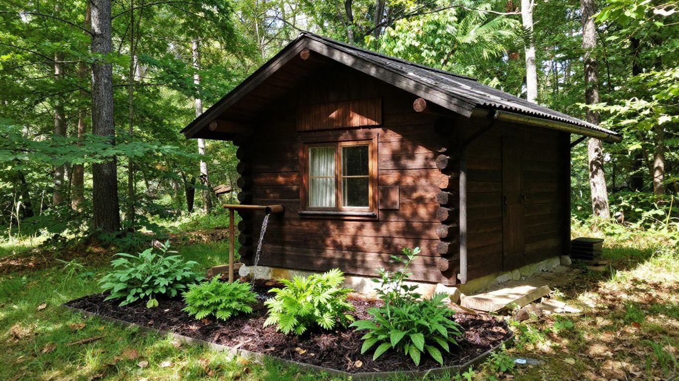 Cabin greywater system feeding a garden.
