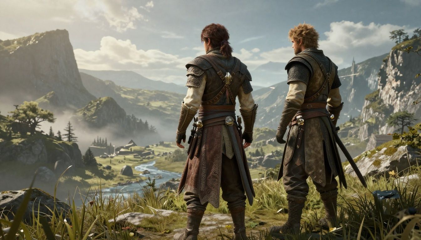 Um jogador explorando as paisagens épicas de Skyrim com visuais aprimorados